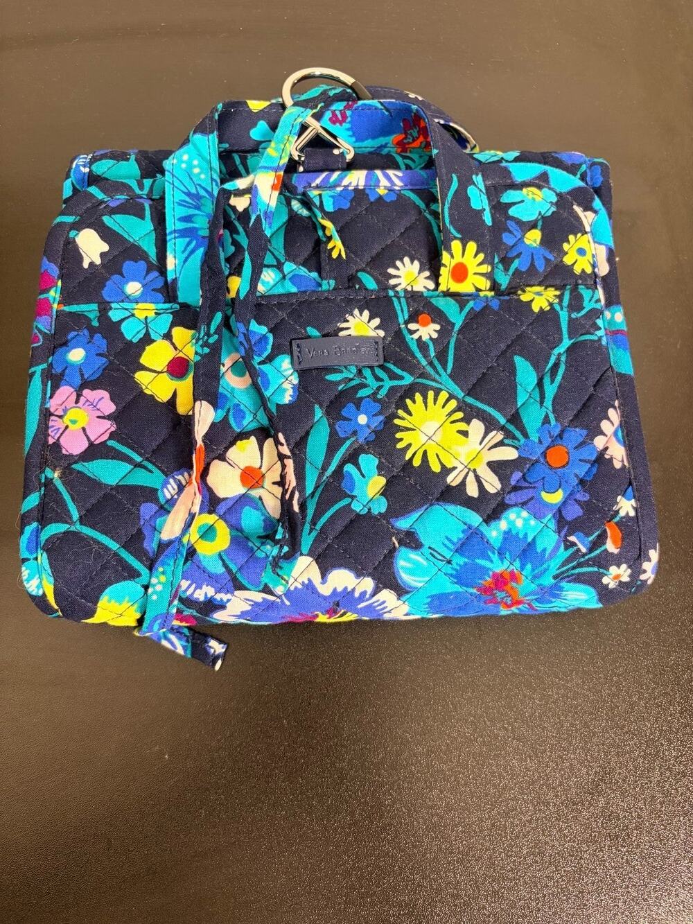 Vera Bradley Navy Blue Floral Aqua Quilted Travel Cosmetic Case Bag